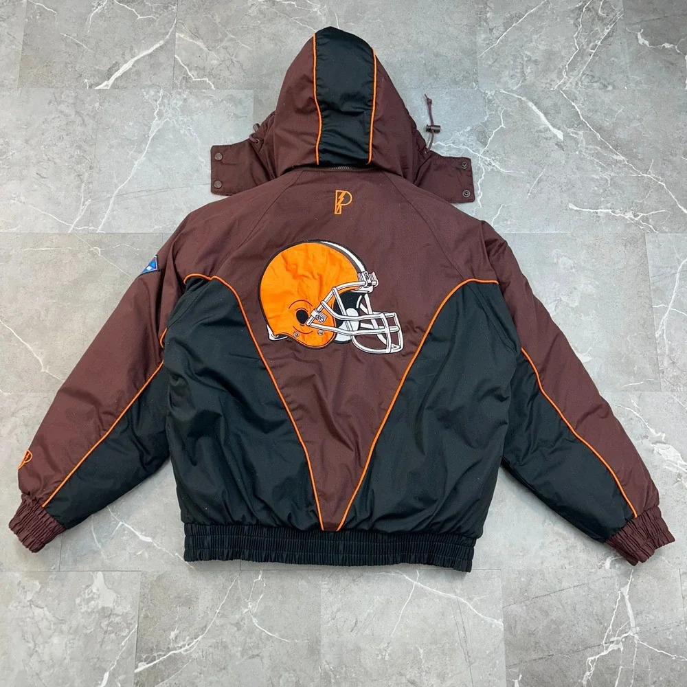 90s Vintage Cleveland Browns Puffer Jacket Mens Medium 75th Anniversary Bomber